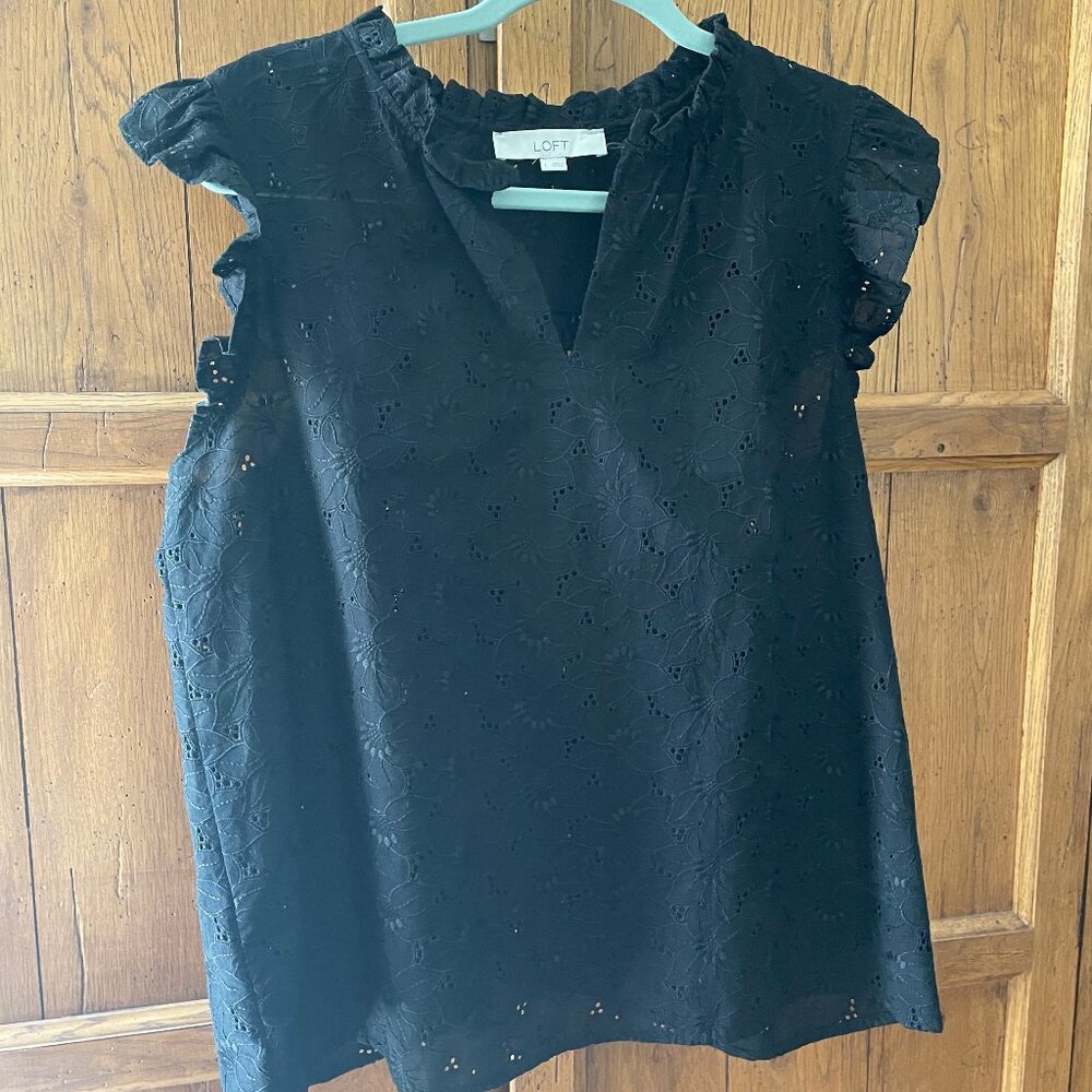 Loft Eyelet Ruffle Split Neck Shell - image 1